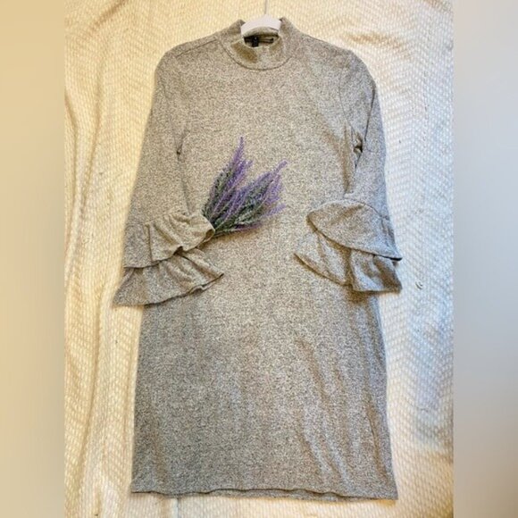 White House Black Market Gray Bell Sleeve Knit Fleece Dress Size S - Picture 2 of 6